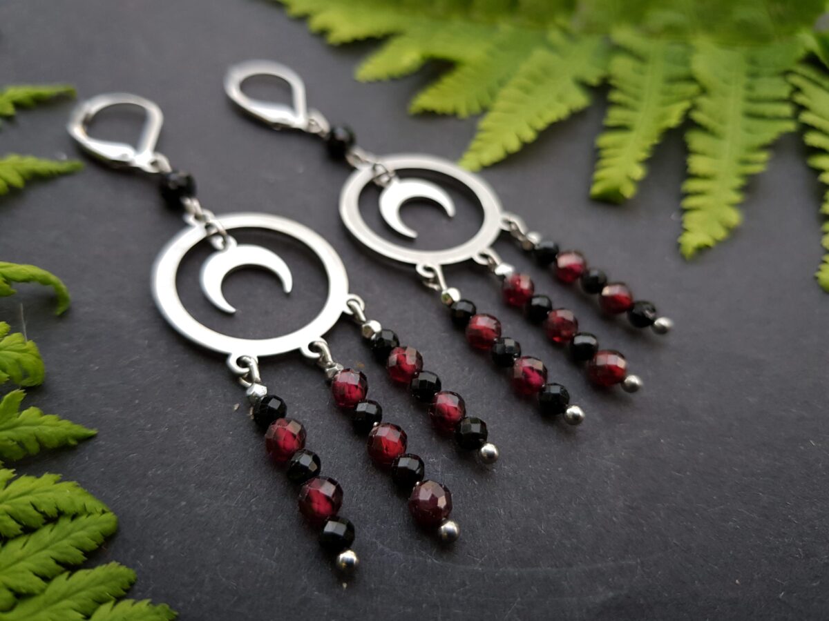 Kolczyki Księżycowe - Turmalin, Granat - obrazek 4