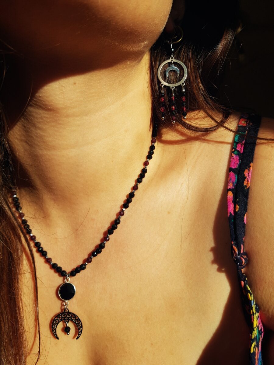 Kolczyki Księżycowe - Turmalin, Granat - obrazek 2