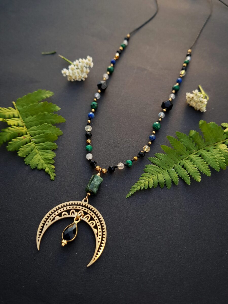 Naszyjnik "Źródło" - Lepidolit, Labradoryt, Malachit, Turmalin, Cytryn, Lapis lazuli, Onyks - obrazek 9