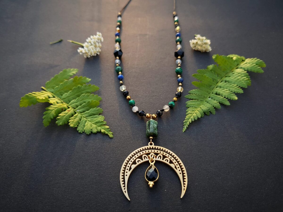 Naszyjnik "Źródło" - Lepidolit, Labradoryt, Malachit, Turmalin, Cytryn, Lapis lazuli, Onyks - obrazek 14
