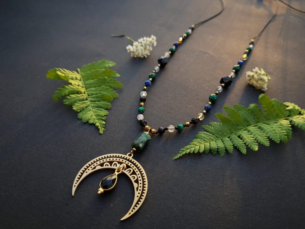 Naszyjnik "Źródło" - Lepidolit, Labradoryt, Malachit, Turmalin, Cytryn, Lapis lazuli, Onyks - obrazek 4
