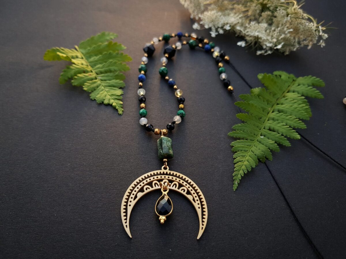 Naszyjnik "Źródło" - Lepidolit, Labradoryt, Malachit, Turmalin, Cytryn, Lapis lazuli, Onyks - obrazek 10