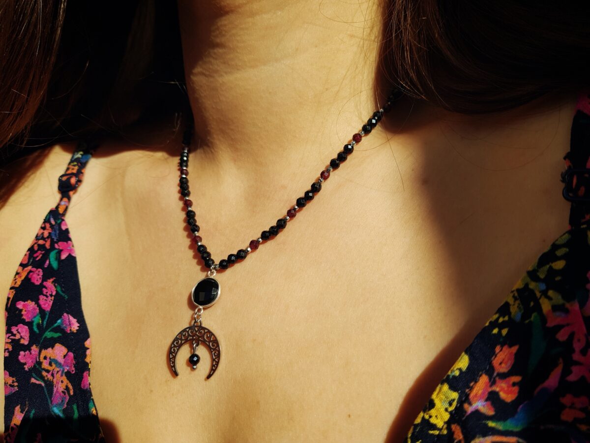 Naszyjnik "Amulet Ochronny" - Turmalin, Onyks, Granat