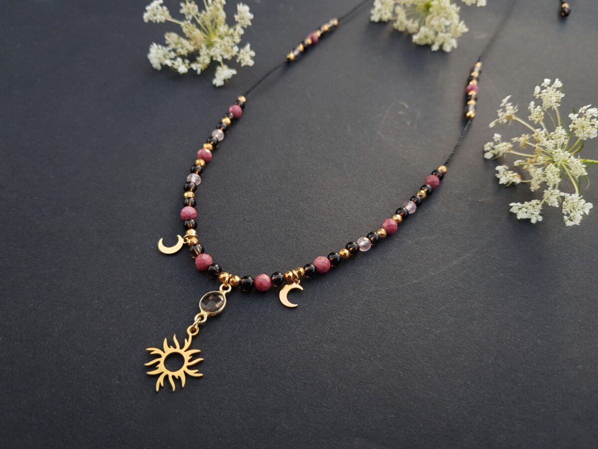 Naszyjnik "Bogini Równowagi" - Kwarc dymny, Kwarc truskawkowy, Cytryn, Turmalin różowy