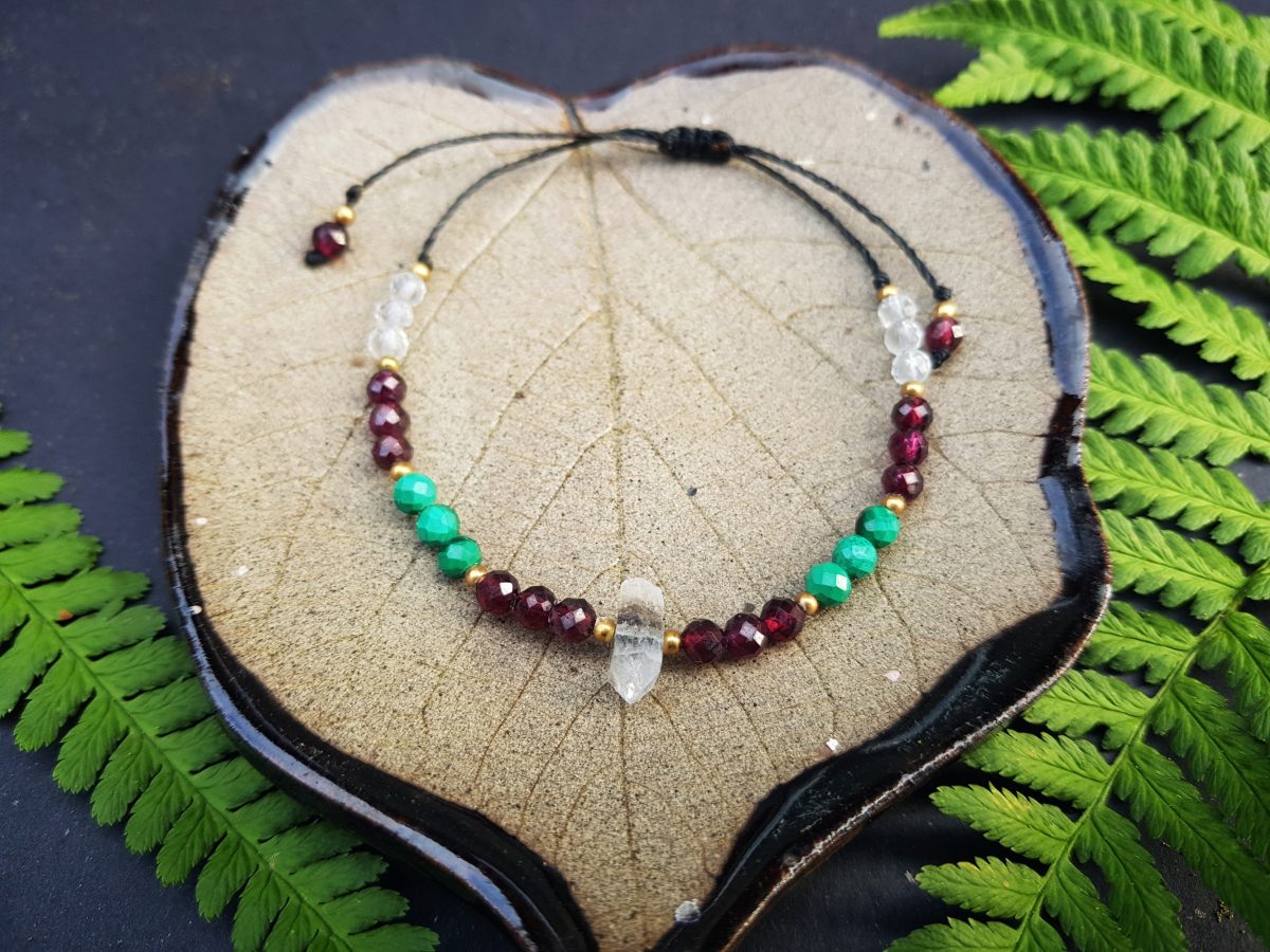 Bransoletka "Przewodniczka" - Diament Herkimer, Granat, Malachit, Kryształ górski - obrazek 8