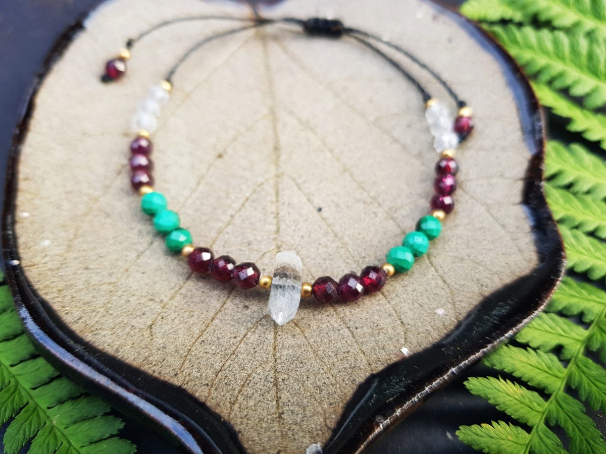 Bransoletka "Przewodniczka" - Diament Herkimer, Granat, Malachit, Kryształ górski - obrazek 5
