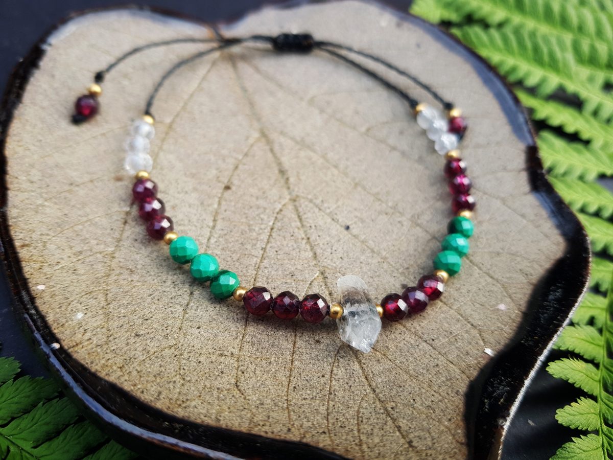 Bransoletka "Przewodniczka" - Diament Herkimer, Granat, Malachit, Kryształ górski - obrazek 6