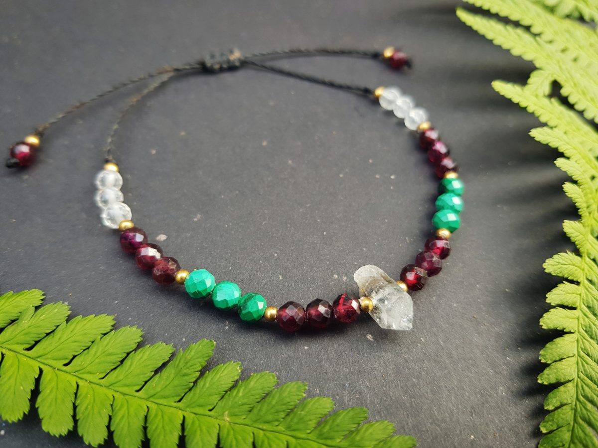Bransoletka "Przewodniczka" - Diament Herkimer, Granat, Malachit, Kryształ górski - obrazek 2