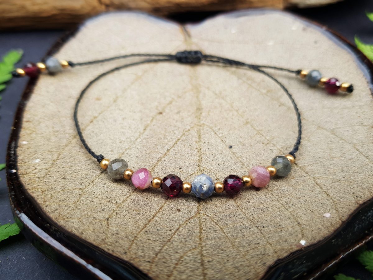 Minimalistyczna bransoletka "Harmonia" - Szafir, Granat, Turmalin różowy, Labradoryt