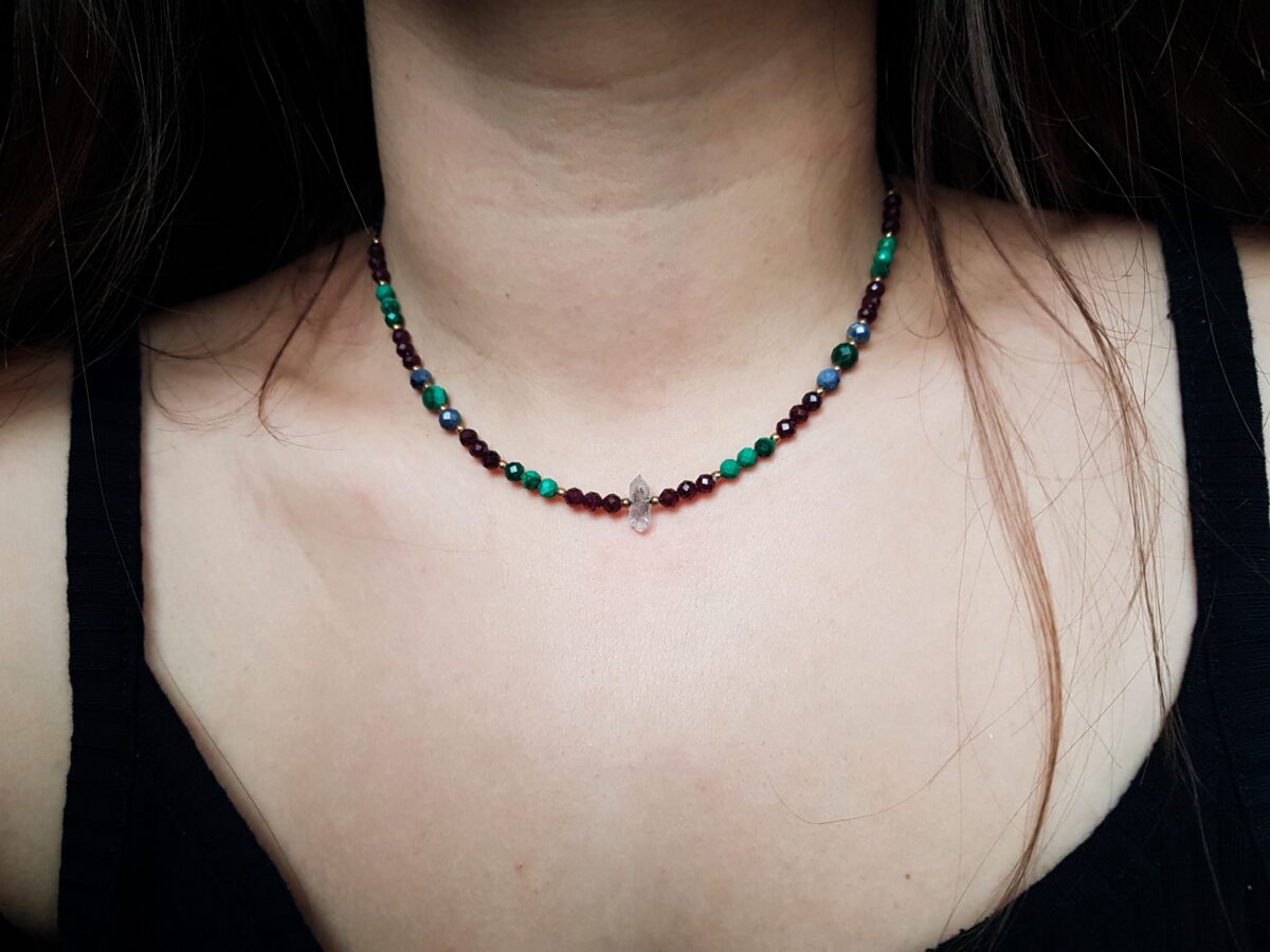 Naszyjnik "Przewodniczka” – Diament Herkimer, Granat, Malachit, Szafir - obrazek 7