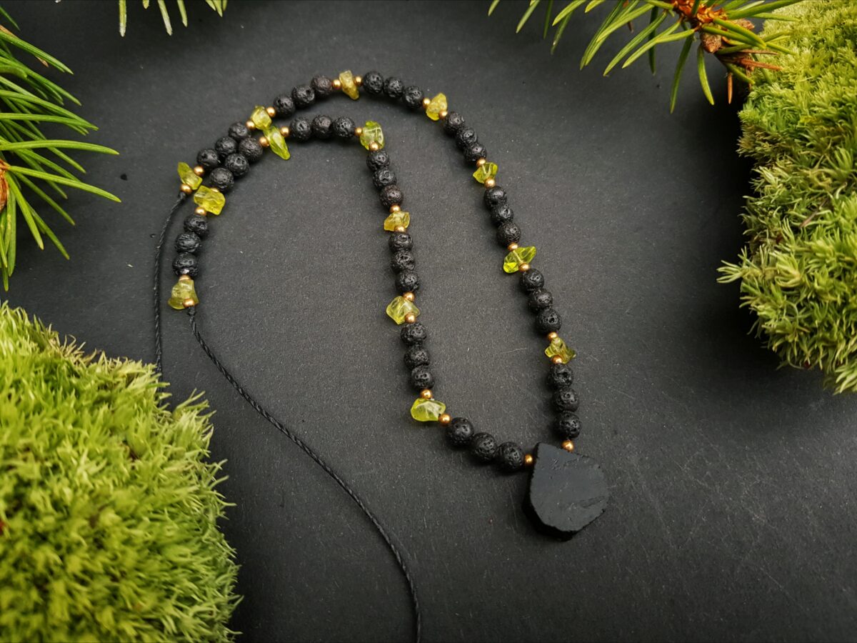 Naszyjnik "Dobre Wibracje"- Turmalin, Lawa wulkaniczna, Peridot - obrazek 6