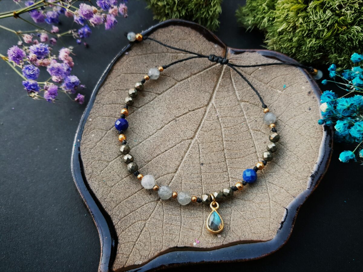 Bransoletka "Kosmiczna Duszka" - Labradoryt, Piryt, Lapis lazuli