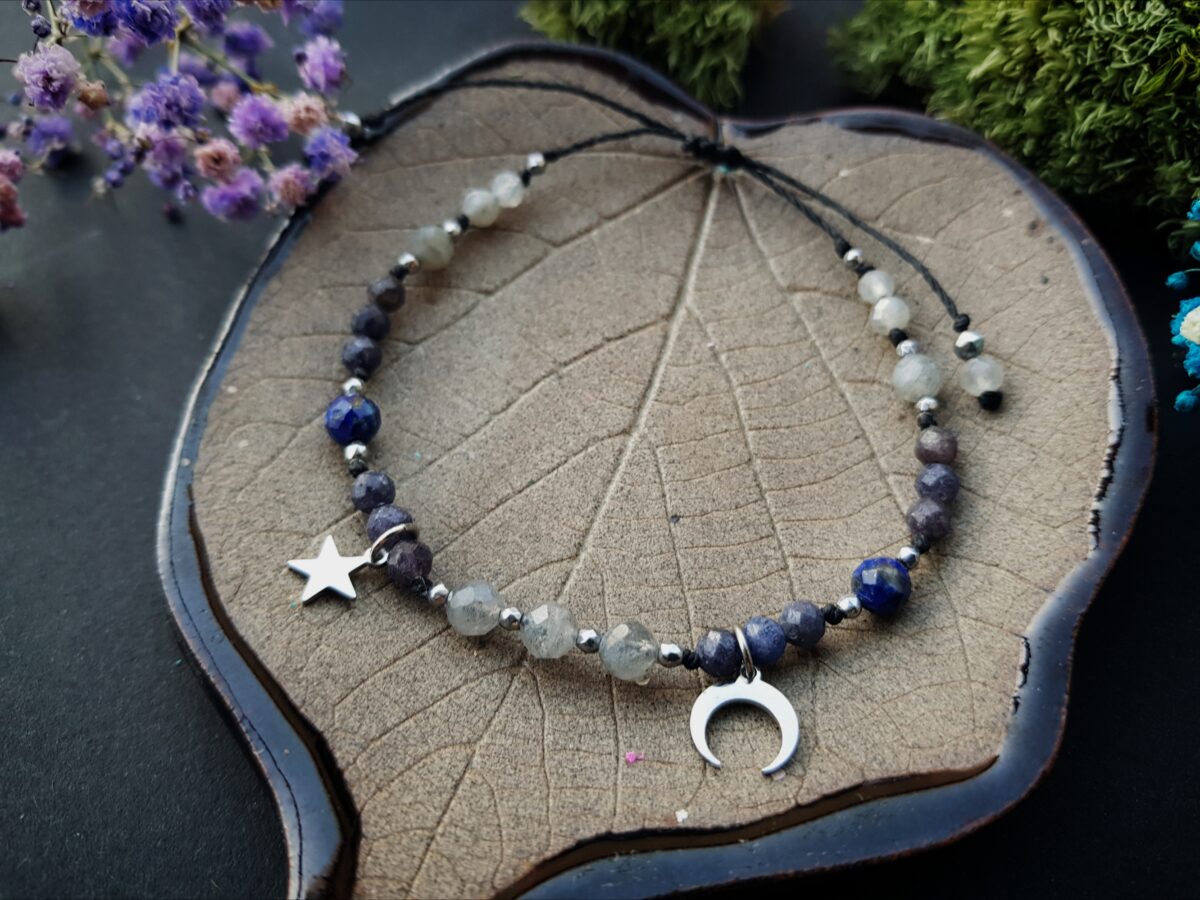 Bransoletka"Kosmos" - Labradoryt, Szafir, Lapis lazuli