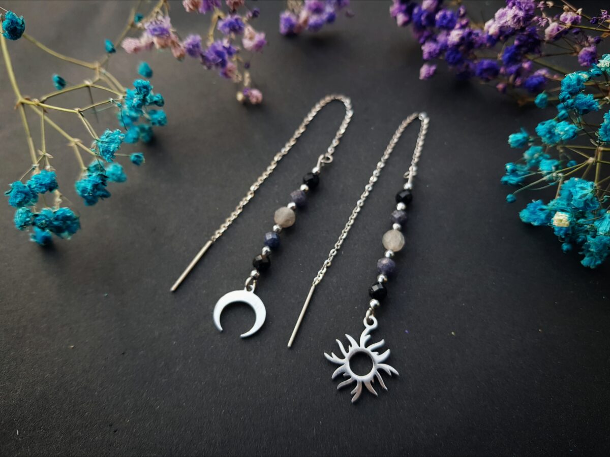 Kolczyki "Harmonia" - Szafir, Labradoryt, Turmalin