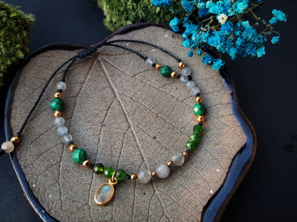 Bransoletka Szamanki - Labradoryt, Diopsyd, Malachit