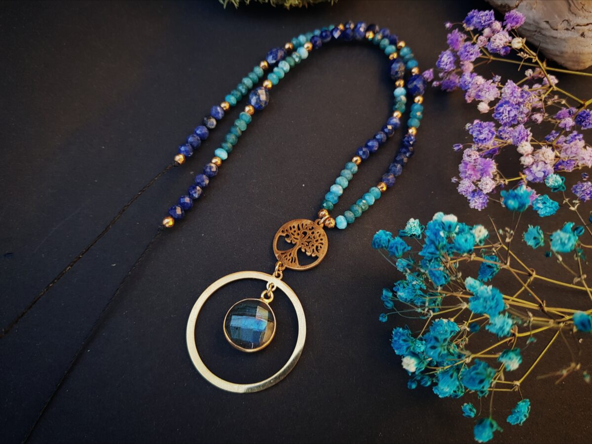 Naszyjnik "Drzewo Świadomości" - Labradoryt, Apatyt, Lapis lazuli