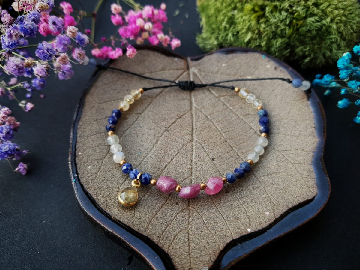 Bransoletka "Światło"- Labradoryt, Sodalit, Cytryn, Turmalin różowy