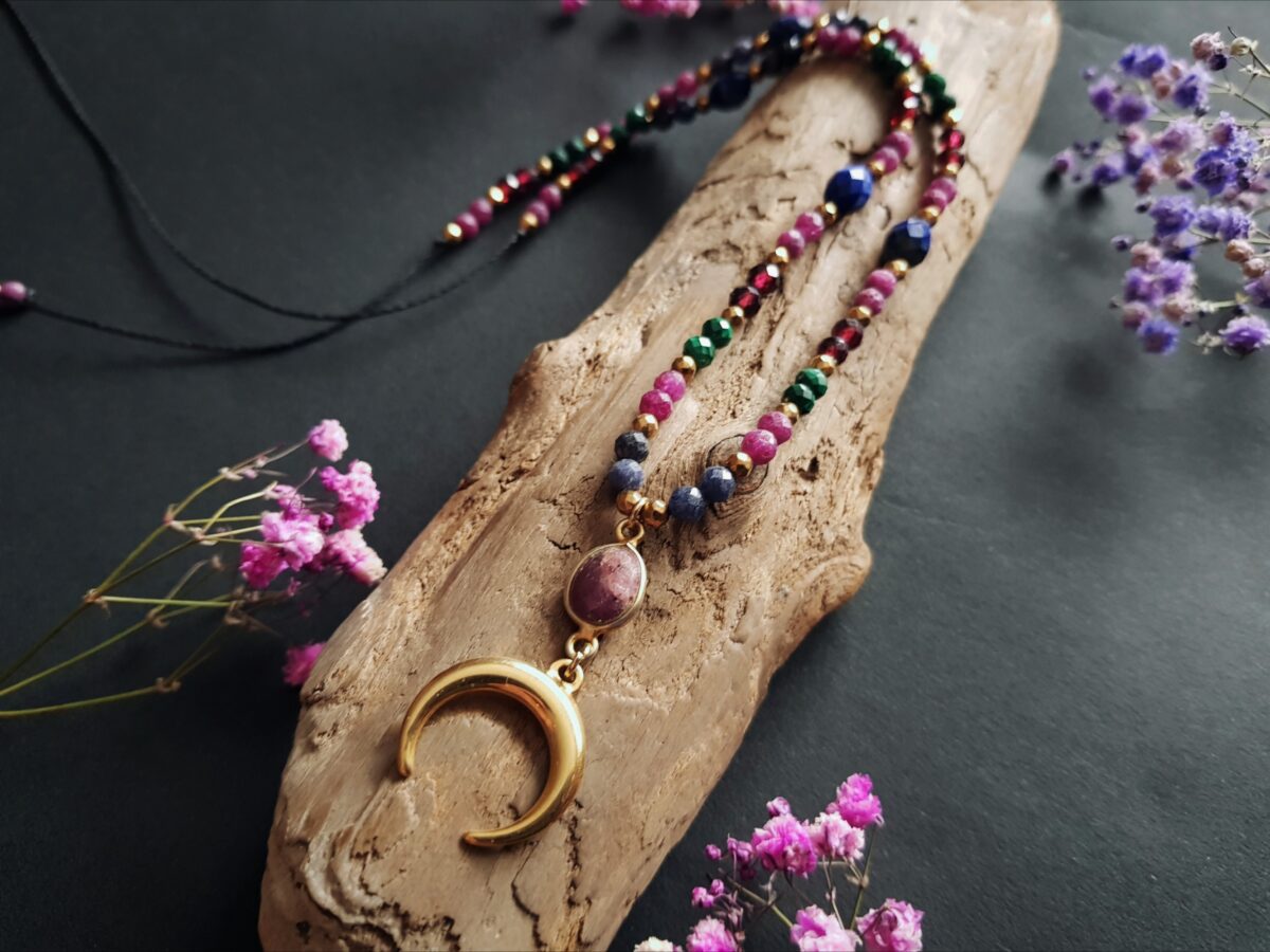 Naszyjnik "Energetyczna Kobiecość" - Rubin, Malachit, Szafir, Lapis lazuli, Granat