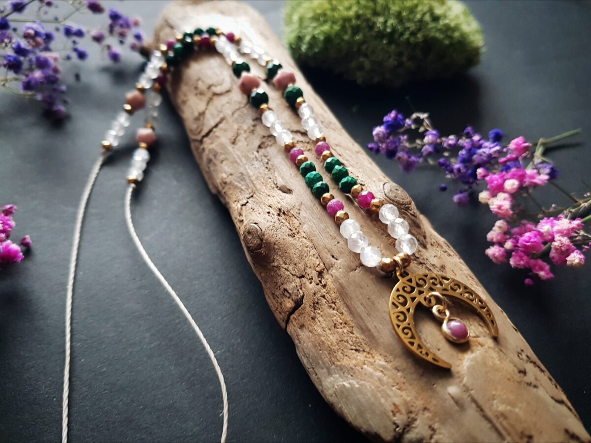 Naszyjnik "Zmysłowa Kobiecość"- Rubin, Kamień księżycowy, Malachit, Rodonit - obrazek 15