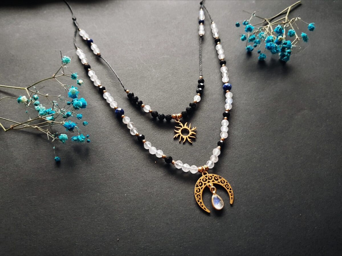 Podwójny naszyjnik "Wibracje Kobiecości" - Kamień księżycowy, Turmalin, Lapis lazuli - obrazek 6