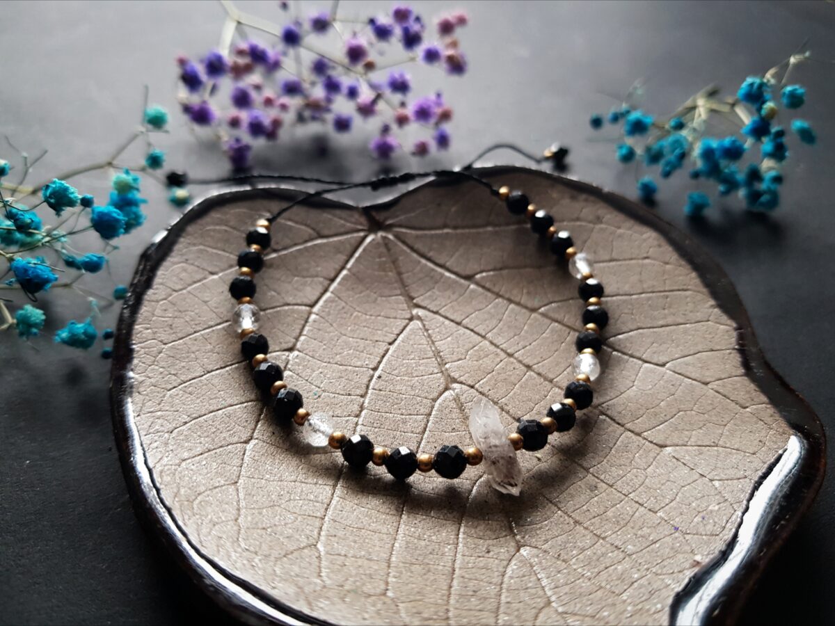 Bransoletka "Strażniczka Ciała i Ducha" - Herkimer, Turmalin, Kryształ górski