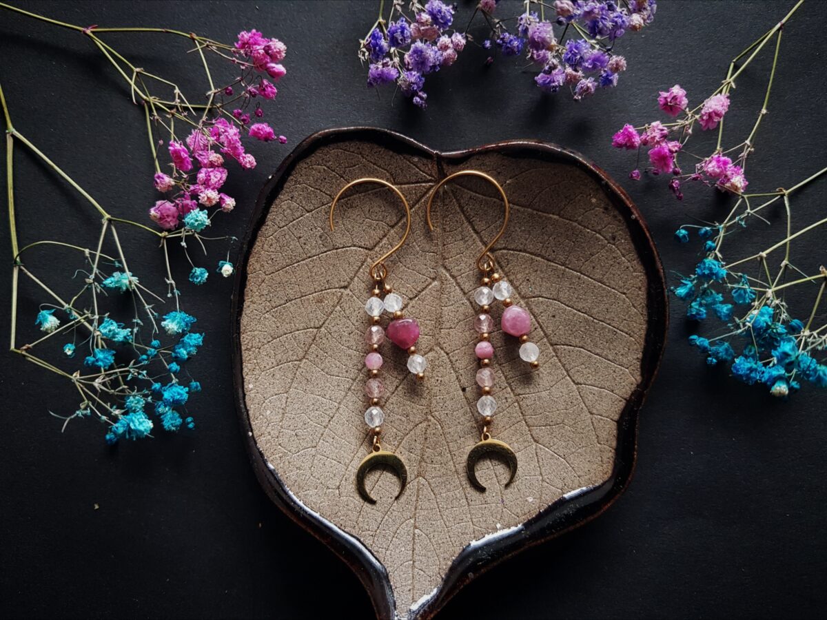 Kolczyki "Kochaj siebie" - Kamień księżycowy, Turmalin różowy, Kwarc truskawkowy, - obrazek 6