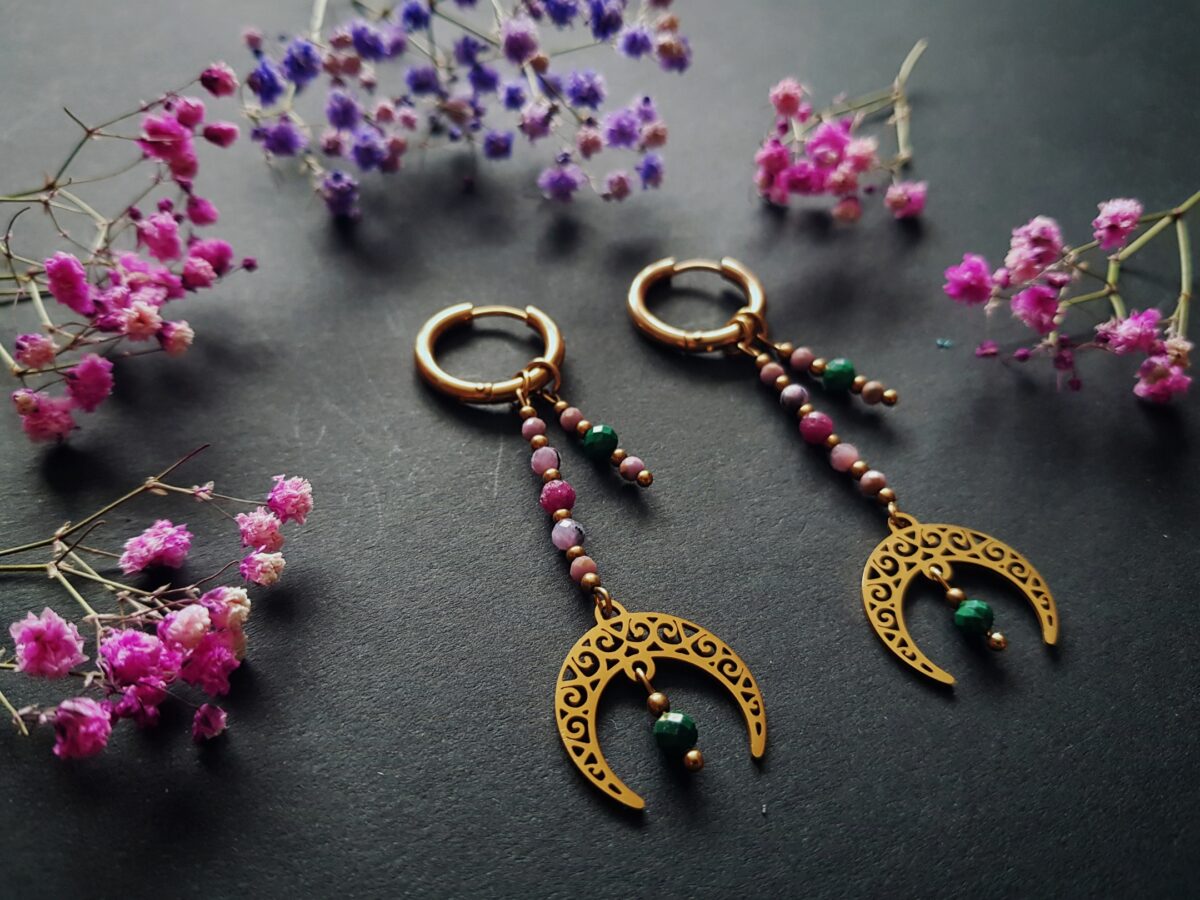 Kolczyki Dobrej Wróżki - Malachit, Fosfosyderyt, Rubin, Czaroit - obrazek 5