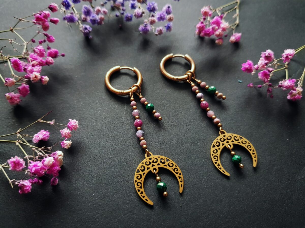 Kolczyki Dobrej Wróżki - Malachit, Fosfosyderyt, Rubin, Czaroit - obrazek 4