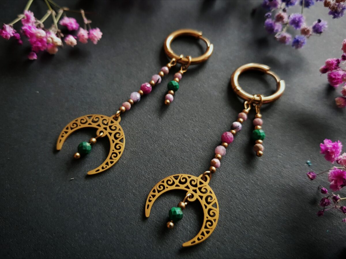 Kolczyki Dobrej Wróżki - Malachit, Fosfosyderyt, Rubin, Czaroit