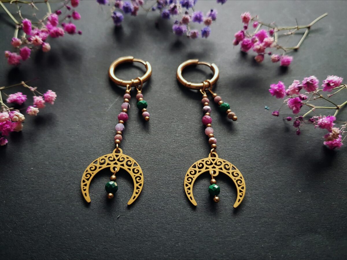 Kolczyki Dobrej Wróżki - Malachit, Fosfosyderyt, Rubin, Czaroit - obrazek 3