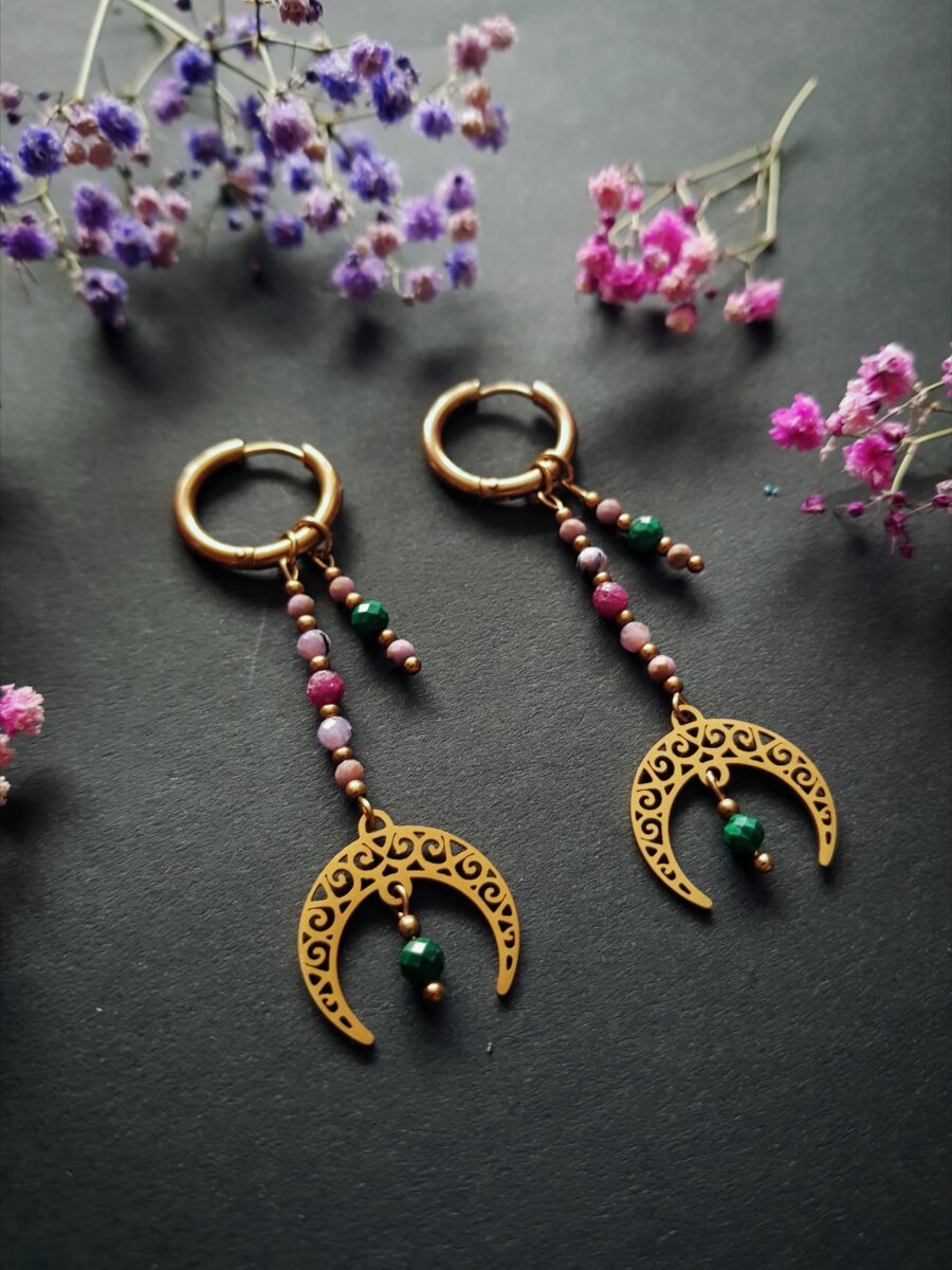 Kolczyki Dobrej Wróżki - Malachit, Fosfosyderyt, Rubin, Czaroit - obrazek 2