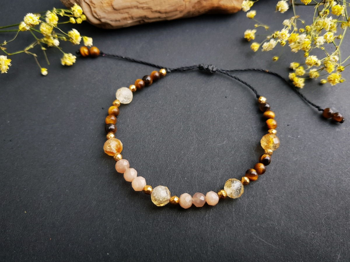 Bransoletka Wewnętrznego Słońca - Tygrysie oko, Kamień słoneczny, Cytryn
