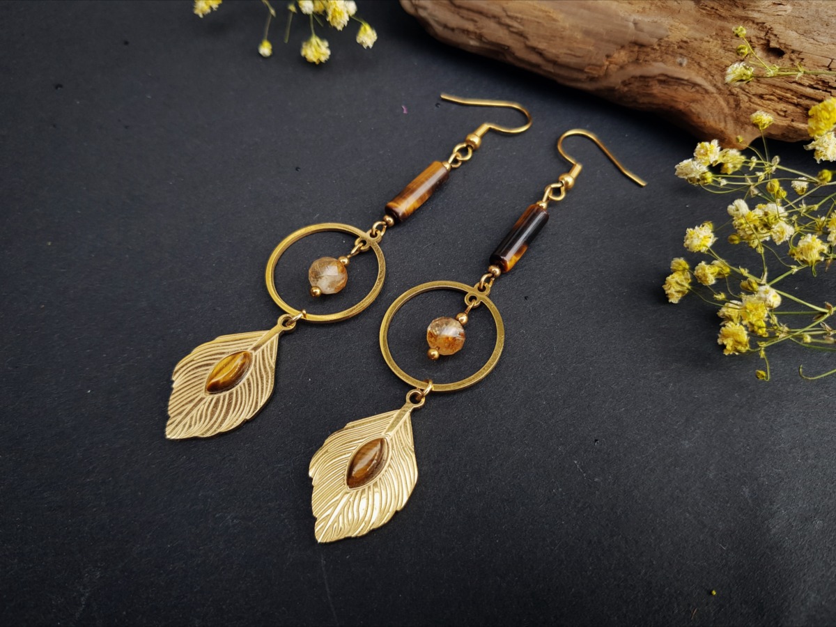 Kolczyki "Lekkość" - Tygrysie oko, Cytryn