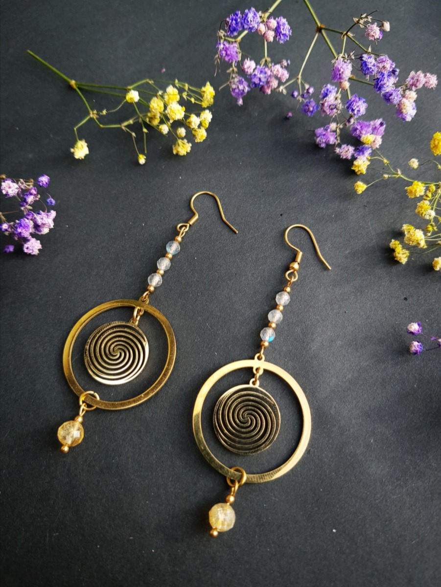 Kolczyki "Spirala Świadomości" - Labradoryt, Cytryn - obrazek 2