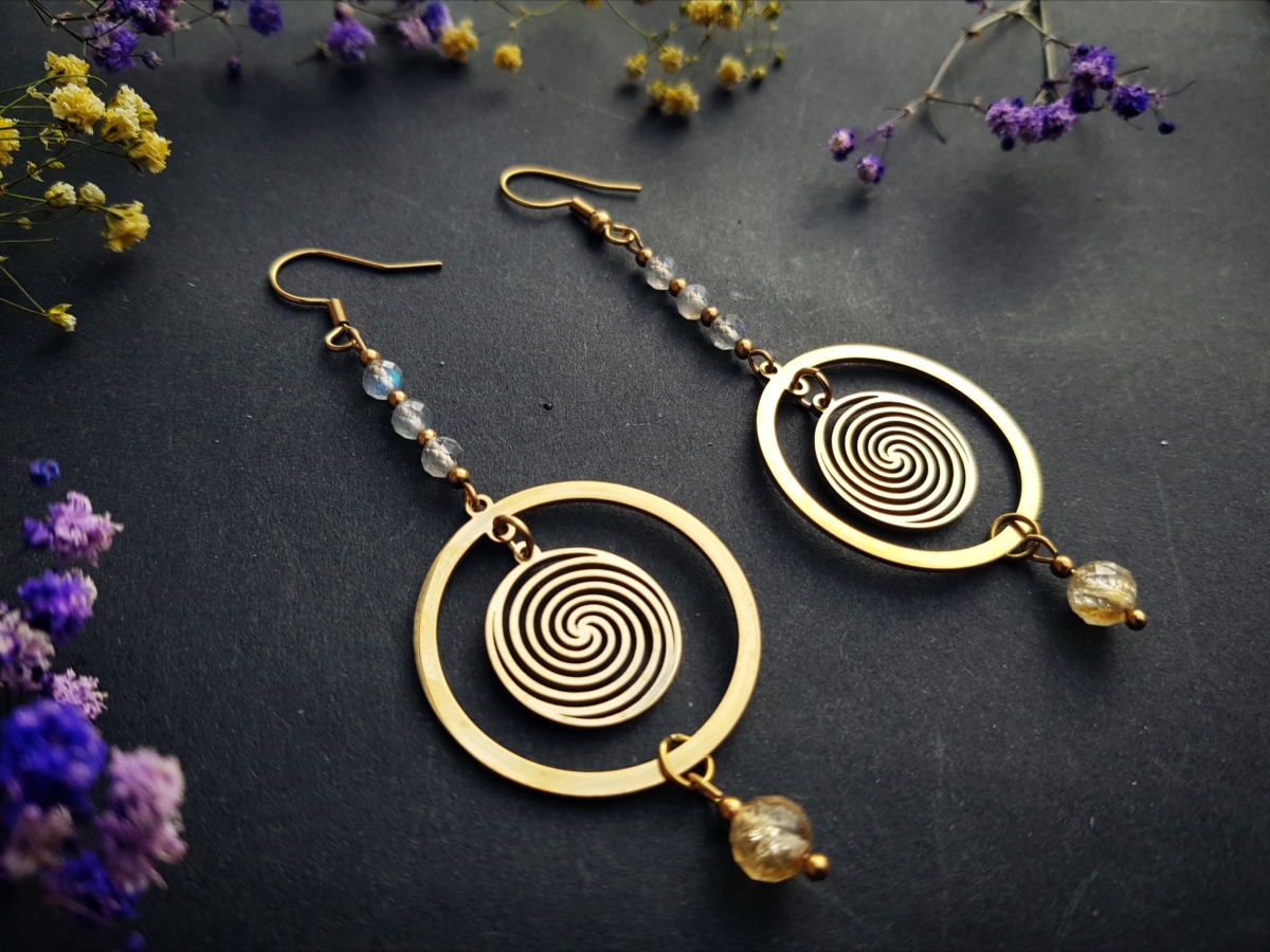 Kolczyki "Spirala Świadomości" - Labradoryt, Cytryn - obrazek 3