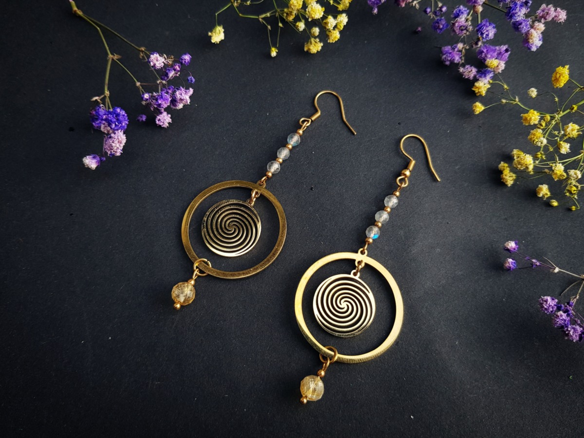 Kolczyki "Spirala Świadomości" - Labradoryt, Cytryn - obrazek 4