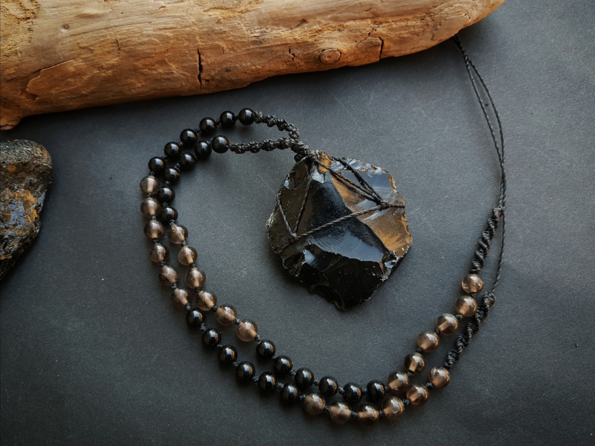 Unikatowy Męski Naszyjnik Transformacji - Obsydian, Onyks, Kwarc dymny