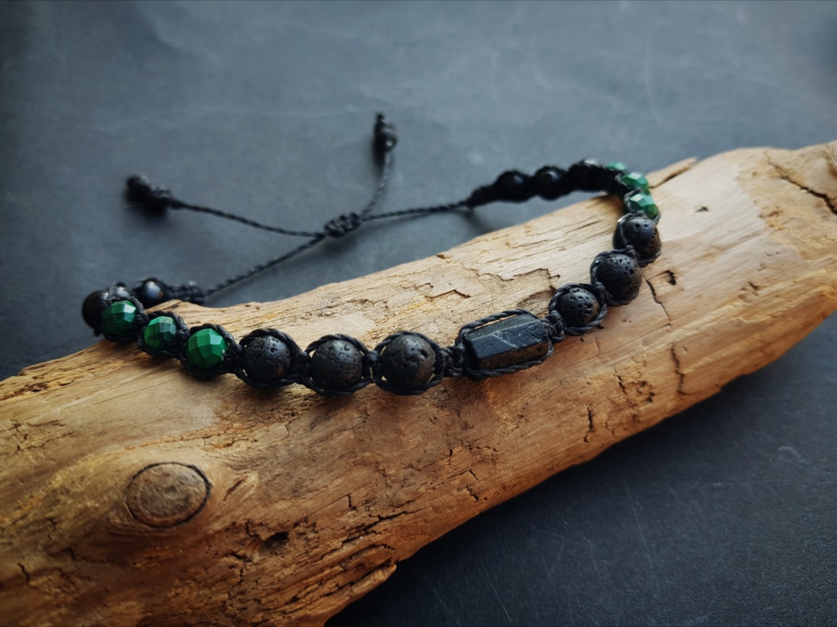 Bransoletka "Żywioły" - Turmalin, Lawa wulkaniczna, Malachit, Onyks