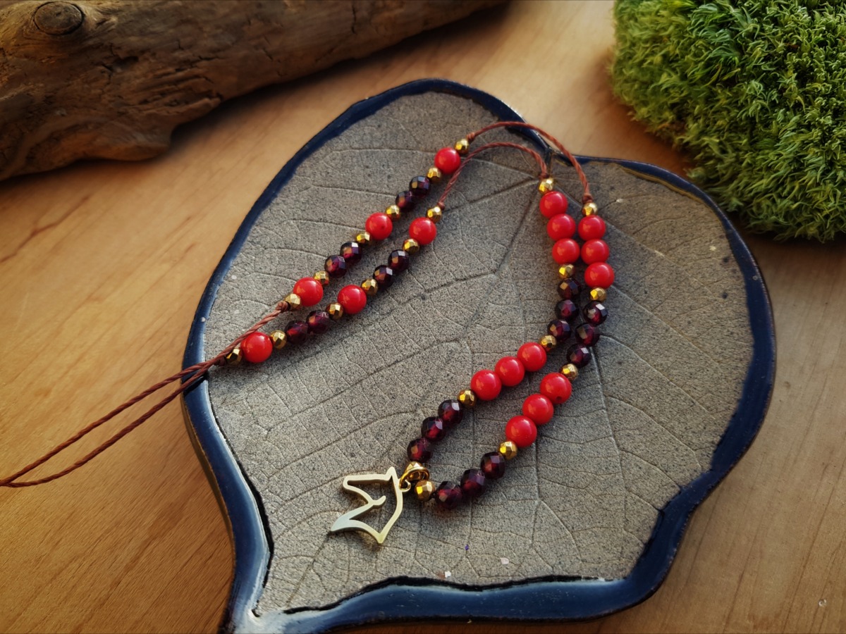 Naszyjnik "Ognisty Koń" - Granat, Koral