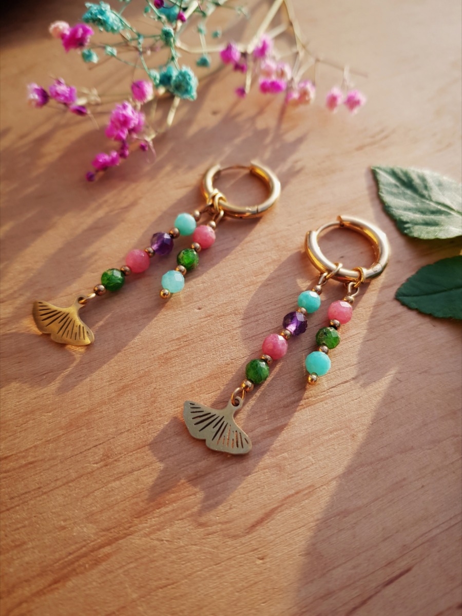 Kolczyki "Roślinna Pieśń" - Diopsyd, Rodochrozyt, Ametyst, Amazonit - obrazek 3