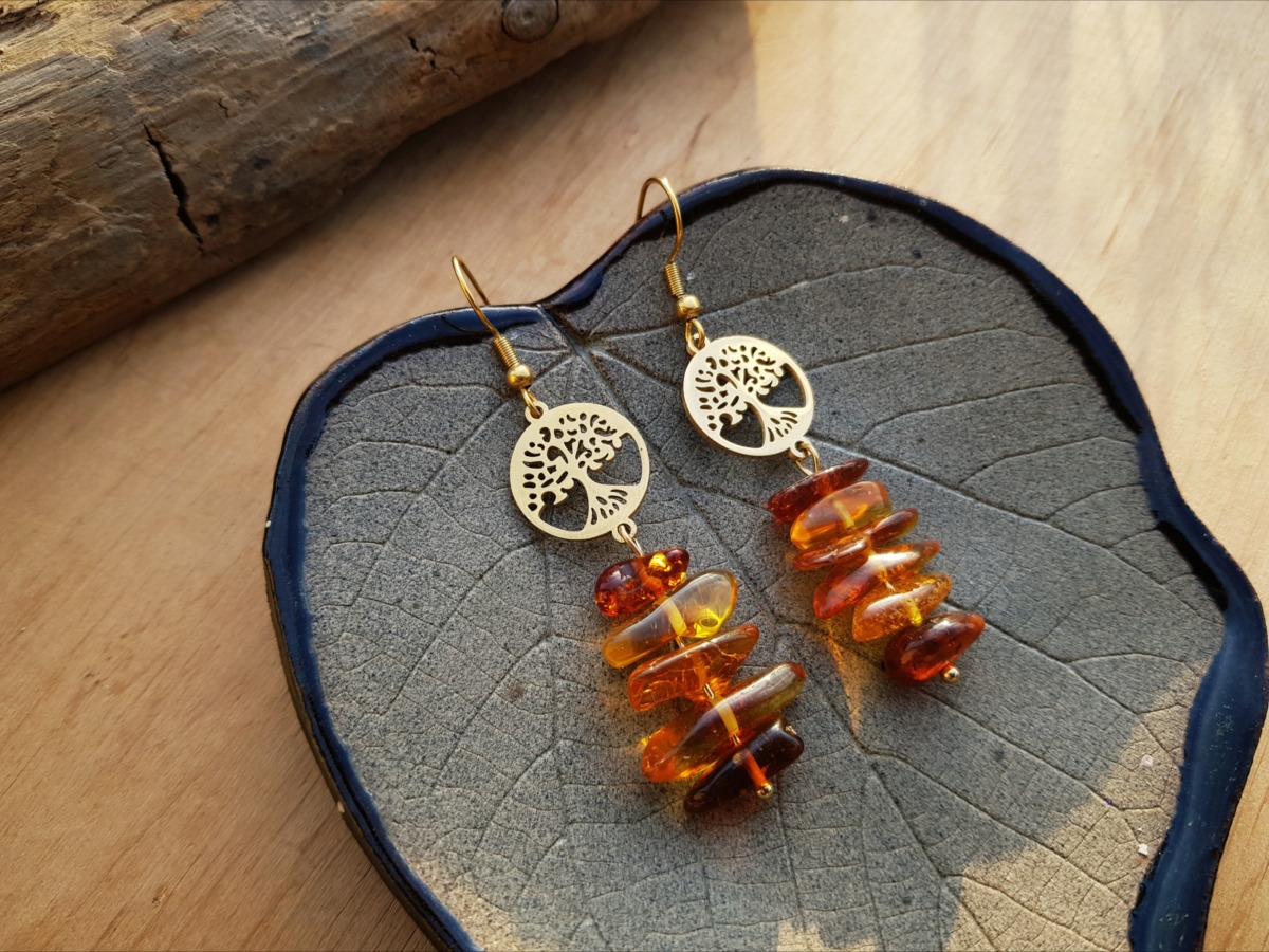 Kolczyki "Drzewo Radości" z Bursztynem