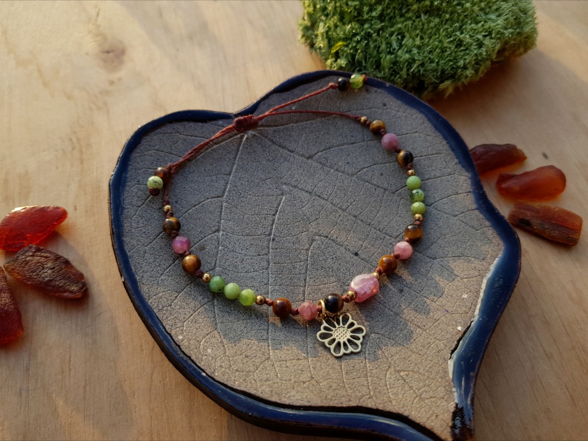 Bransoletka "Duszka Spokoju" - Peridot, Malachit, Diopsyd, Tygrysie oko, Nefryt