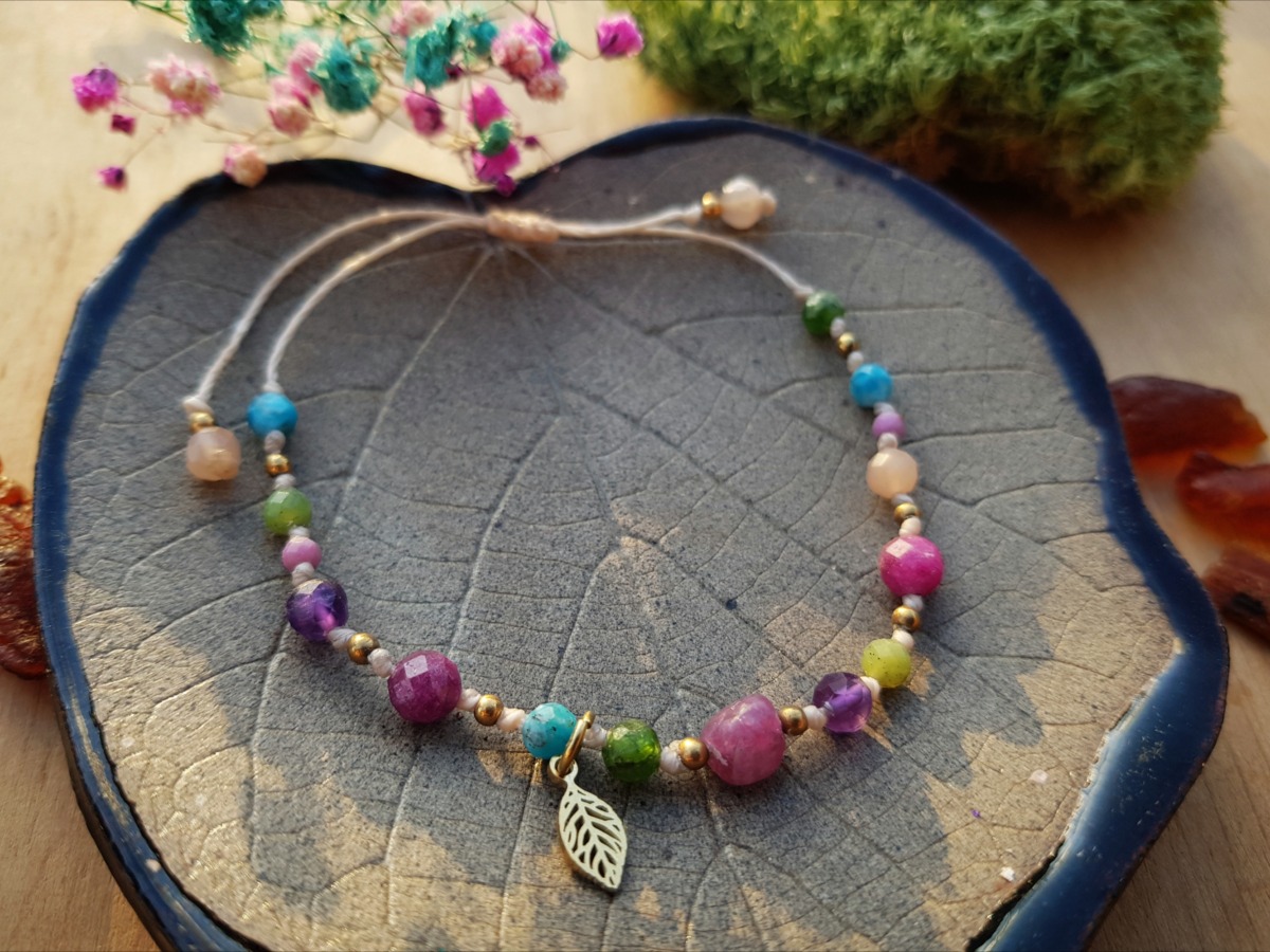 Bransoletka "Łąka" – Diopsyd, Nefryt, Apatyt, Rubin, Ametyst, Kamień słoneczny, Fosfosyderyt, Turmalin różowy