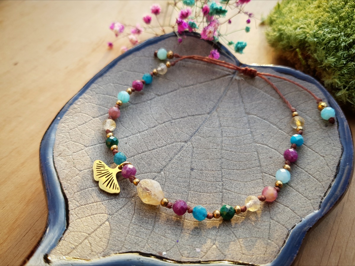 Bransoletka "Łąka Obfitości" - Cytryn, Rubin, Apatyt, Malachit, Turmalin różowy, Amazonit