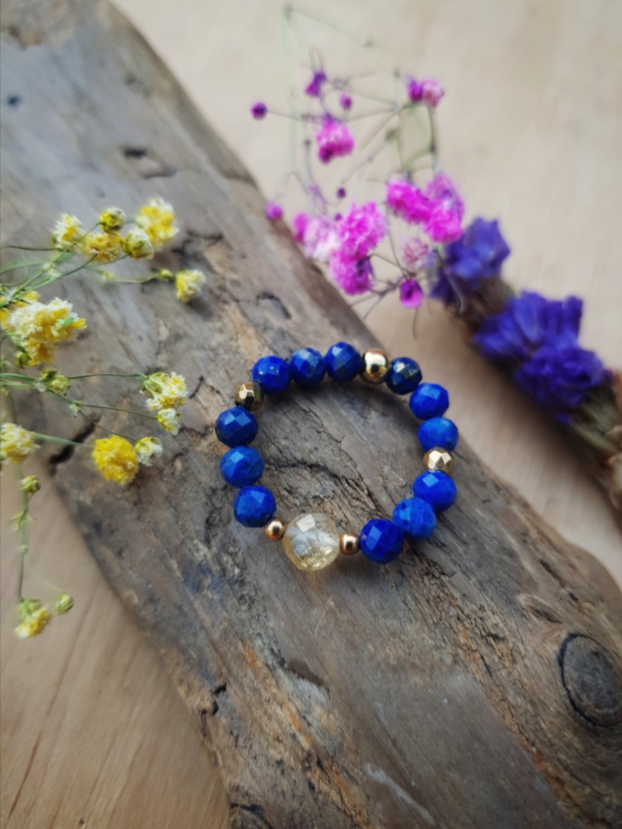 Pierścionek Intuicji i Obfitości - Lapis lazuli, Cytryn - obrazek 5