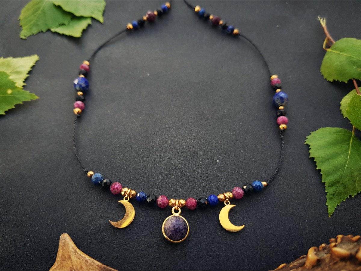 Naszyjnik Potrójnej Bogini - Lapis lazuli, Turmalin, Rubin - obrazek 8