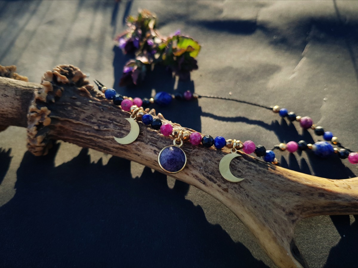 Naszyjnik Potrójnej Bogini - Lapis lazuli, Turmalin, Rubin