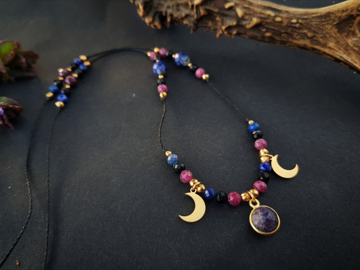 Naszyjnik Potrójnej Bogini - Lapis lazuli, Turmalin, Rubin - obrazek 9