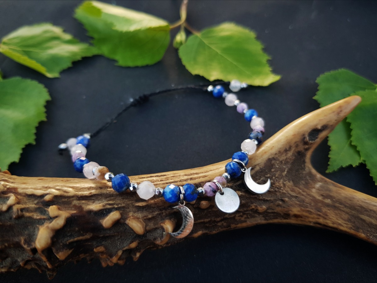 Bransoletka "Bogini z Gwiazd" - Kamień księżycowy, Czaroit, Lapis lazuli - obrazek 6