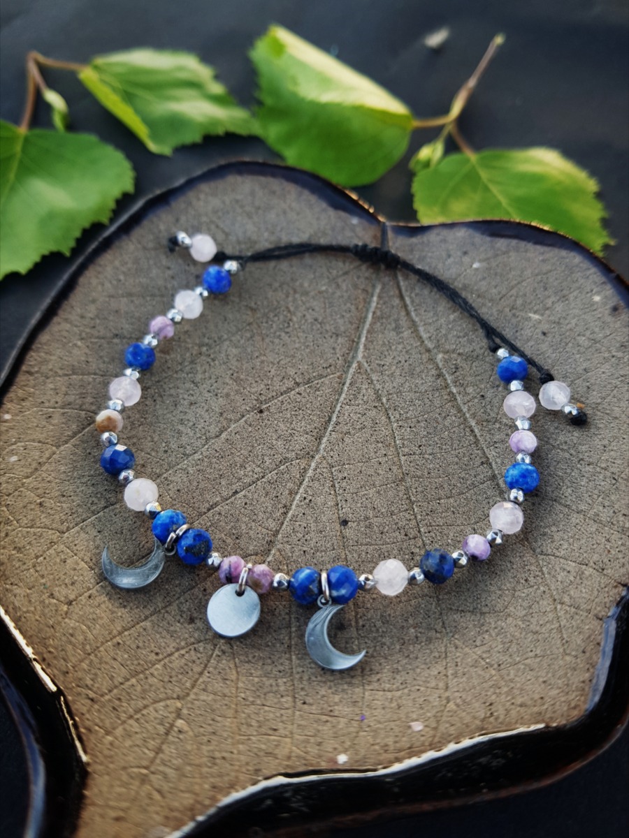 Bransoletka "Bogini z Gwiazd" - Kamień księżycowy, Czaroit, Lapis lazuli - obrazek 7